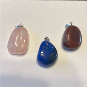 Elegant Gemstone Pendant Set - Pink, Blue, Red